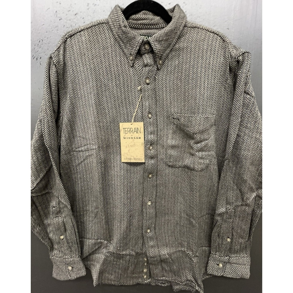 Mens Button‎ Down Shirt L Brown Herringbone 100% Cotton Preppy Casual New